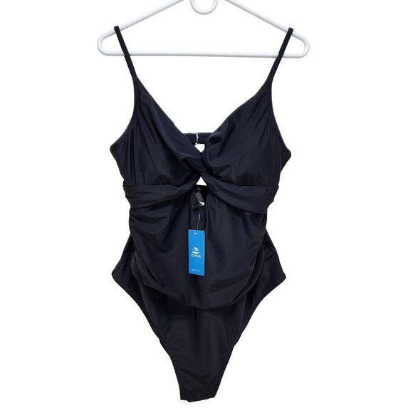 Cupshe Womens Black One-Piece Swimsuit Twist Front & Cutout Detail Size L - Picture 3 of 6